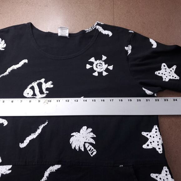 Red Ginger Dress Women XL Black White Short Sleeve Knee Length Boho Beachy VTG - Picture 5 of 10